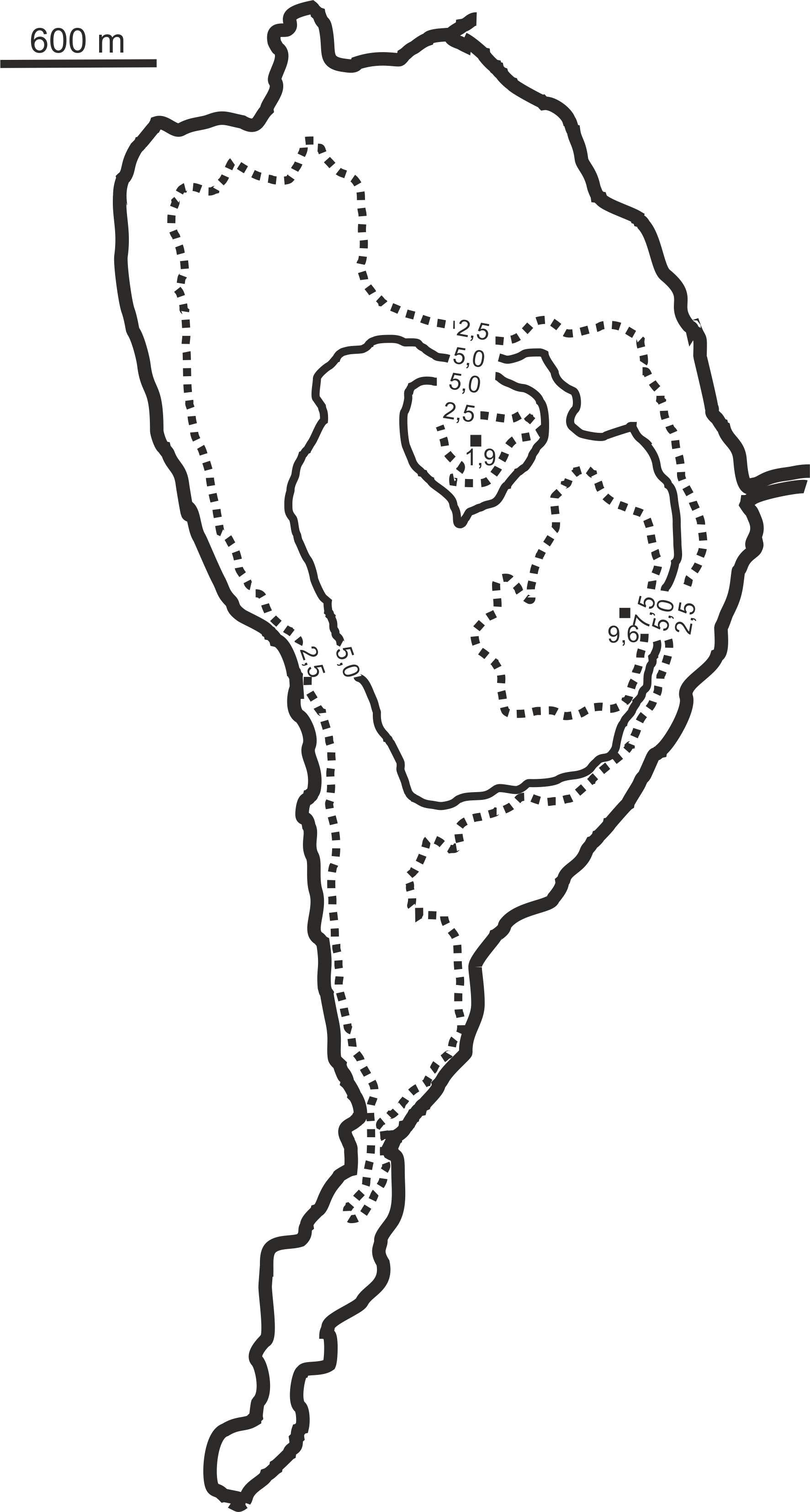 Mapa batymetryczna Jeziora Zbąszyńskiego (na podstawie dokumentacji limnometrycznej Instytutu Rybactwa Śródlądowego w Olsztynie).